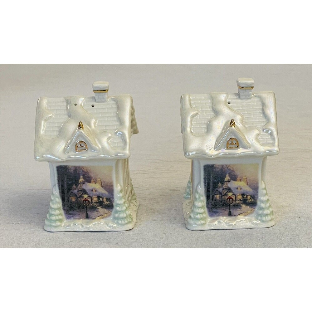 Thomas Kinkade Lenox Salt Pepper Shakers Stonehearth Hutch 2005 Cottage VTG - Picture 4 of 10